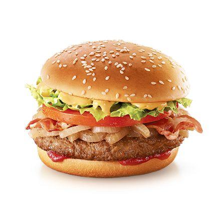 Korean McDonald's 1955 burger with signature thick beef patty, bacon, and vegetables.